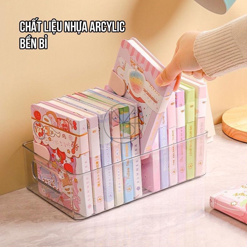 Khay Đựng Đồ Trong Suốt, khay đựng đồ linh tinh, nhựa PET arcylic cứng, có thể xếp chồng, decor bàn học, bàn làm việc