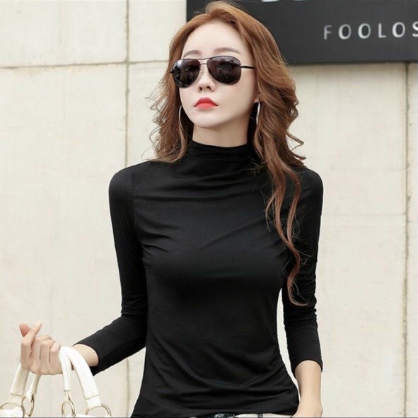 Áo giữ nhiệt nữ body áo thun dài tay cổ lọ 3 phân lót nỉ nhiều màu sắc siêu co dãn