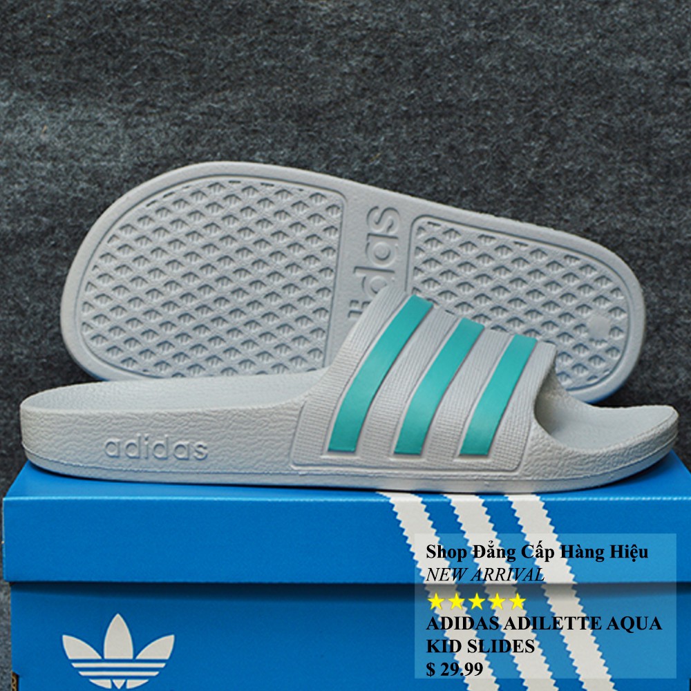 Dép trẻ em Adidas Adilette Aqua Kid màu xám sọc xanh ngọc