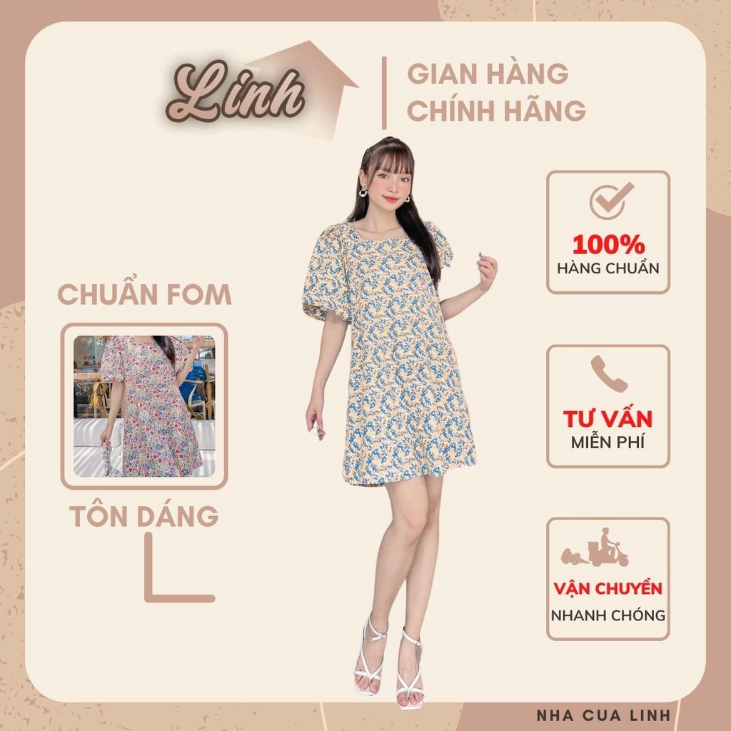Đầm Hoa BABYDOLL tay phồng , Đầm dạo phố xinh xắn , Váy hoa chất cực đẹp from chuẩn NhaCuaLinh