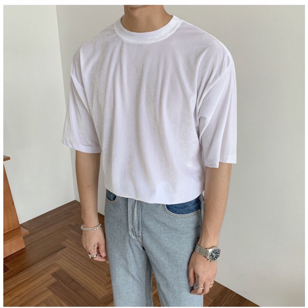 Áo phông nhung đen form rộng tay lỡ chất thoáng mát, thấm hút, không nhăn form rộng | BigBuy360 - bigbuy360.vn