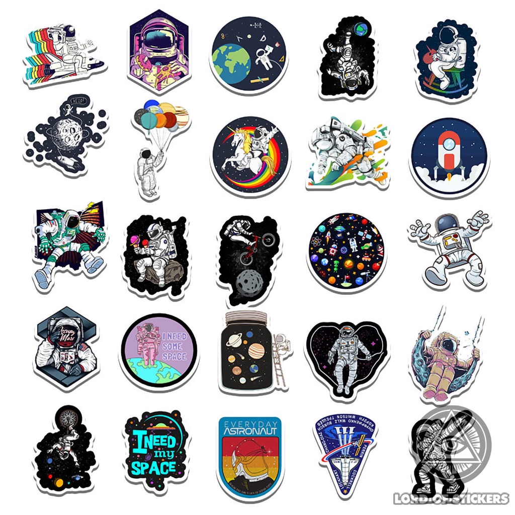 Set 50 Hình Dán Sticker Chủ Đề Không Gian Vũ Trụ NASA Cute Chống Thấm Nước Trang Trí Mũ Bảo Hiểm, Laptop, Ván Trượt, Sổ