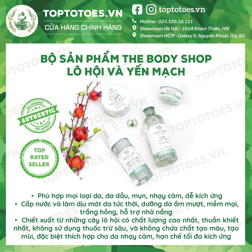 Bộ sản phẩm Aloe Lô hội Yến mạch The Body Shop sữa rửa mặt, toner, kem dưỡng, mặt nạ