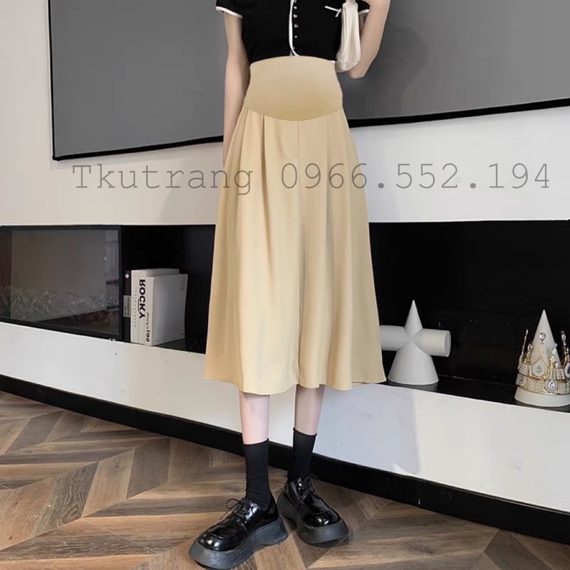 Chân váy bầu công sở xếp li dáng dài kiểu mới