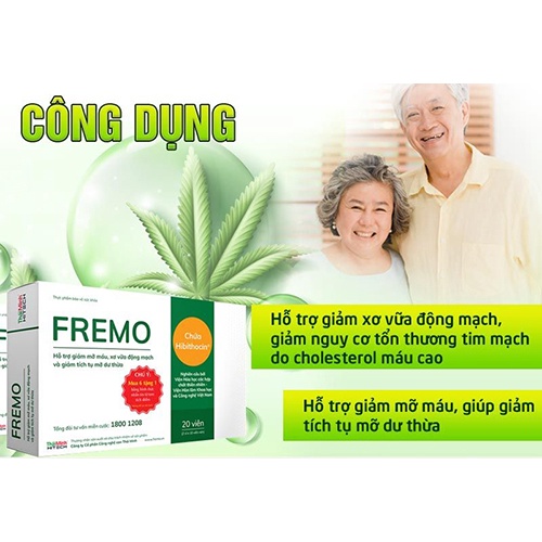 Hỗ Trợ Giảm Mỡ Máu Fremo, Giảm Xơ Xữa Động Mạch, Giảm Tích Tụ Mỡ Dư Thừa Hộp 20 Viên