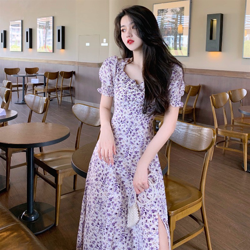 [CÓ SẴN] VÁY TÍM HOA NHÍ XẺ TÀ