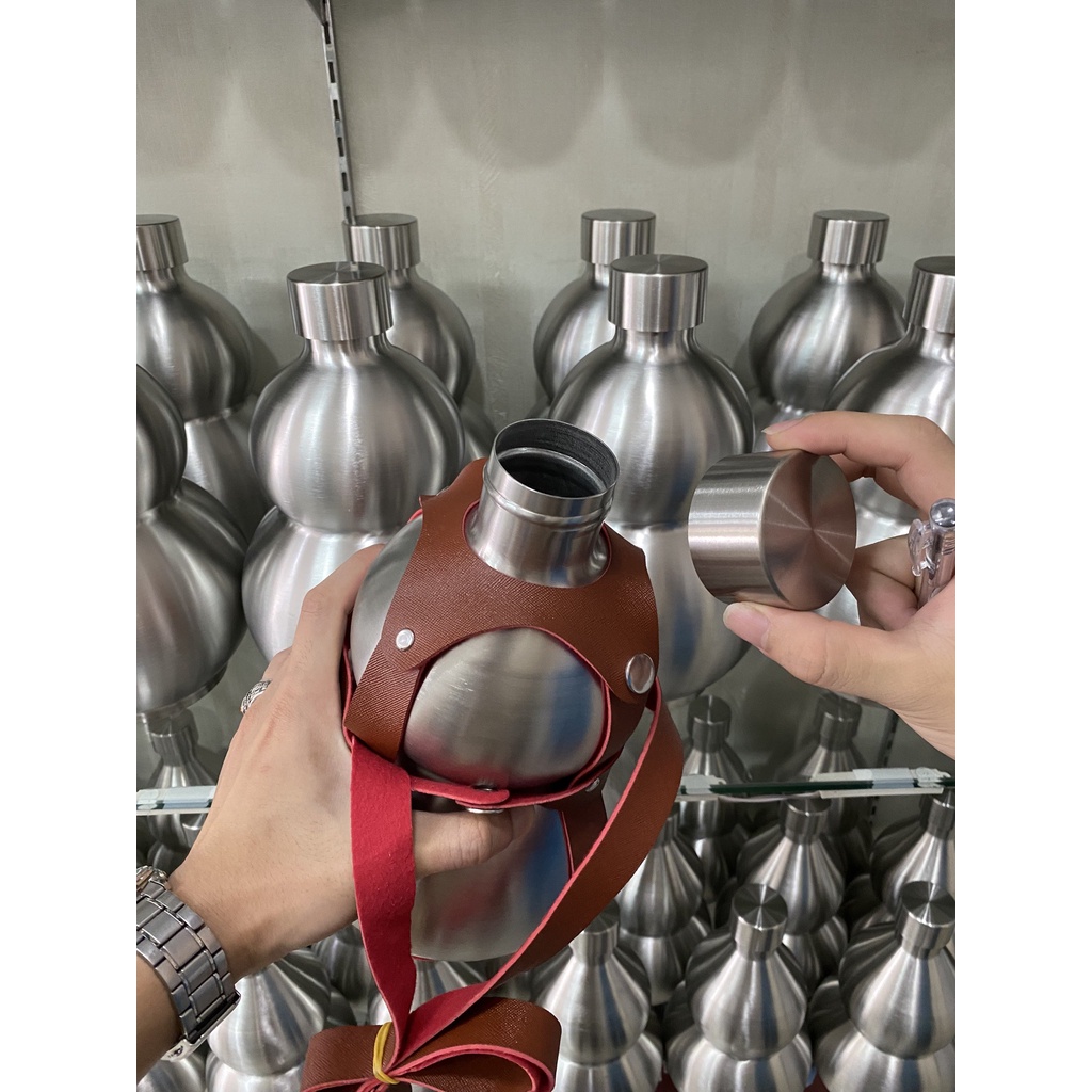 Hồ Lô Inox 304 - Hồ Lô Đựng Rượu - Tặng Kèm Bao Da