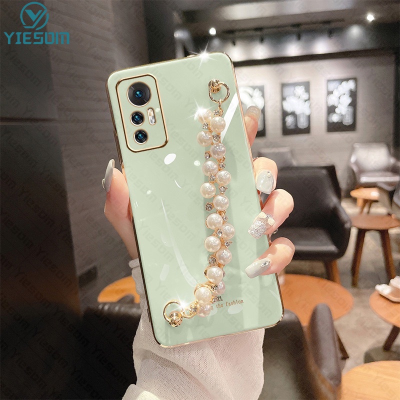 Ốp Điện Thoại Silicon Dẻo Mạ Màu Ngọc Trai Sang Trọng Kèm Vòng Đeo Tay Cho Xiaomi 12 11T 10T 12T Pro Mi 11 12 Lite 5G