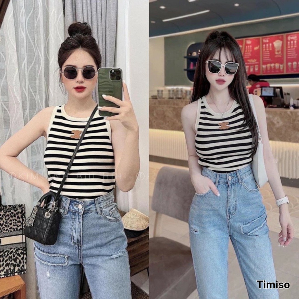 Áo len mongtoghi ba lỗ kẻ ngang mềm mịn co dãn thoải mái siêu hit hot AN6642