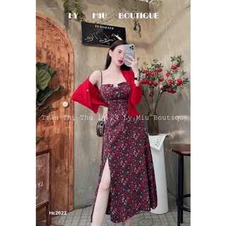 g1-sét đầm hoa đỏ kèm khoác