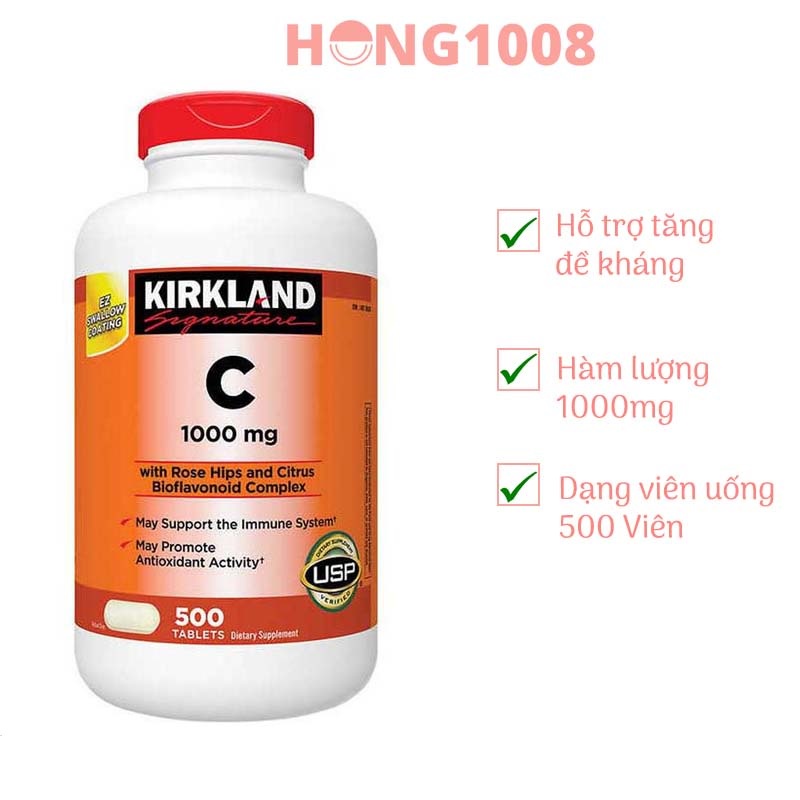 Viên Uống KIRKLAND Signature VITAMIN C 1000 mg 500 Viên - Tăng sức đề kháng cho cơ thể