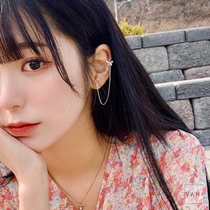 ( 1 Chiếc ) Kẹp Vành Tai Hình Bướm Nhỏ Phối Xích Đính Đá Mẫu 2 - Vani Store