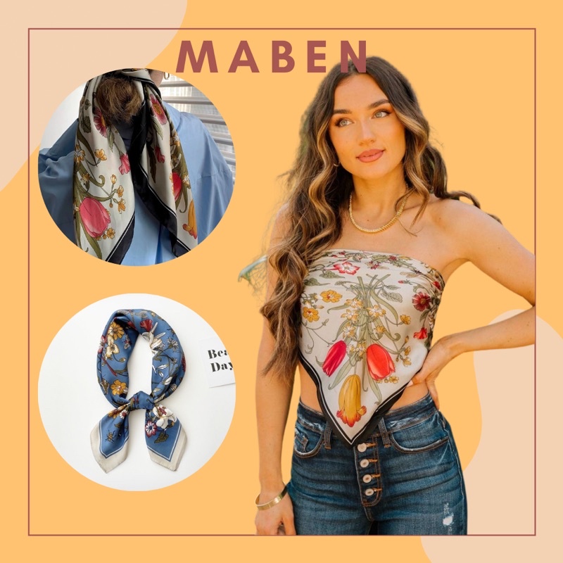 Khăn lụa vuông 70x70 turban quàng cổ áo khăn yếm bandana thời trang đội đầu - Maben