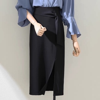 Chân Váy Công Sở Dáng Dài Bút Chì Xẻ Đùi Phối 1 Nơ 1 Đỉa dài 68cm