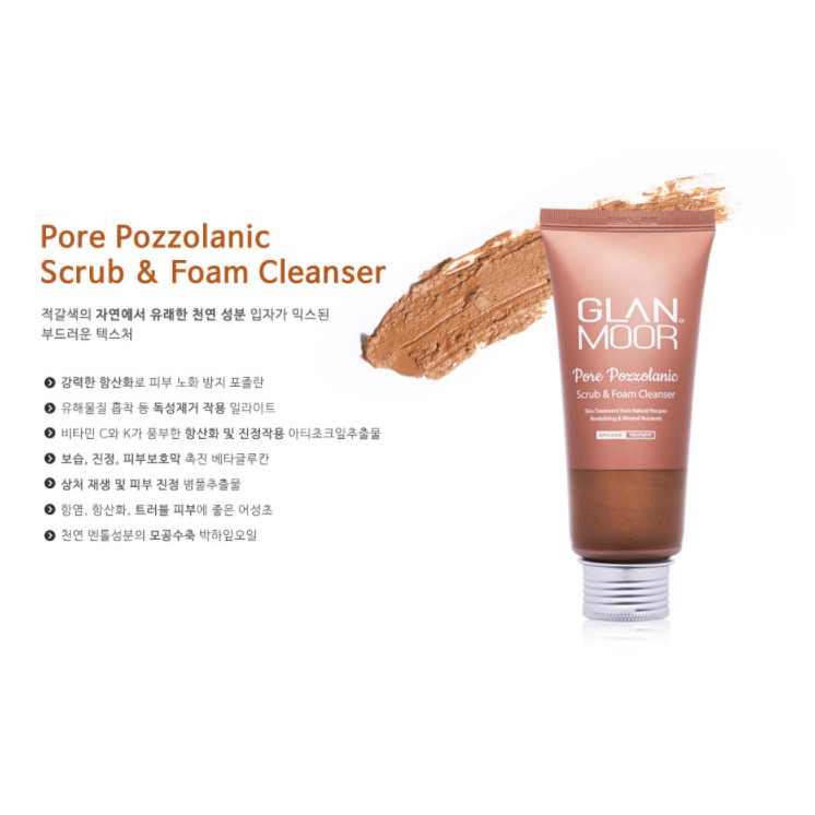 Sữa rửa mặt Glan.Moor sạch sâu và tẩy tế bào chết Glan.Moor Pore Pozzolanic Scrub&Foam