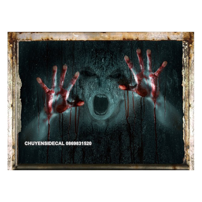 Decal dán tường Halloween - Cửa  sổ Kinh Dị 02