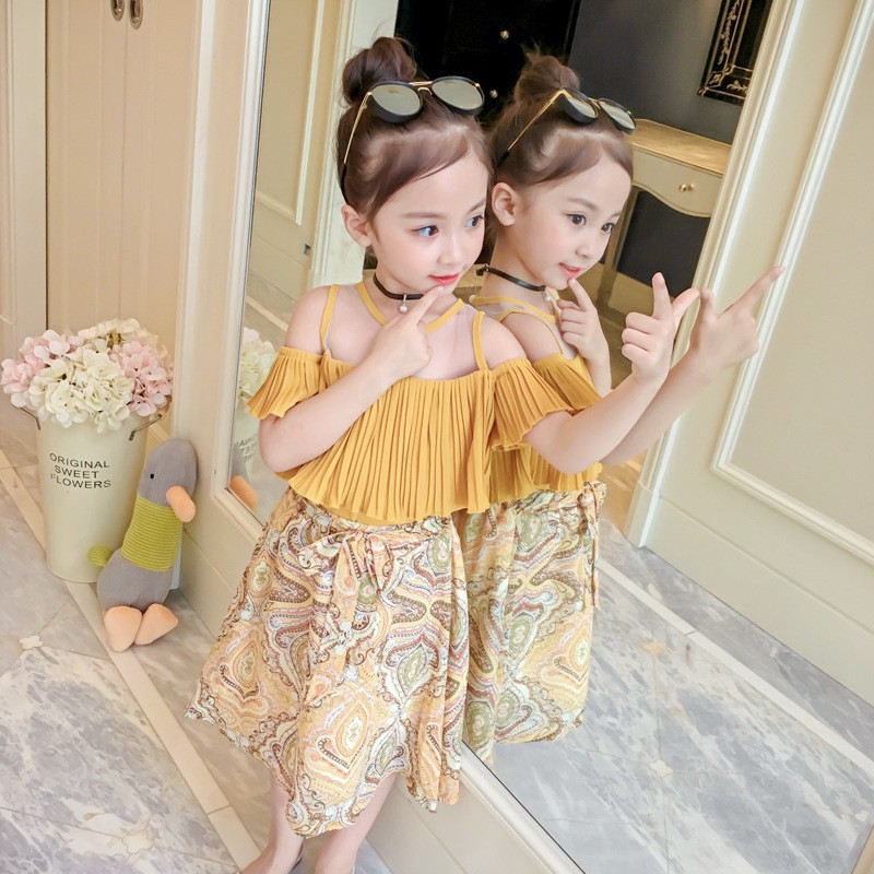 Bộ áo thun ngắn tay in hoạt hình + chân váy cho bé gái