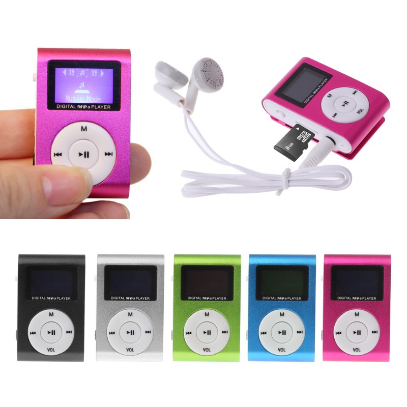 Bộ máy phát Mp3 Mx-801 hỗ trợ thẻ nhớ Tf / Microsd màn hình lcd có kẹp kim loại kèm tai nghe và cáp sạc mini Usb