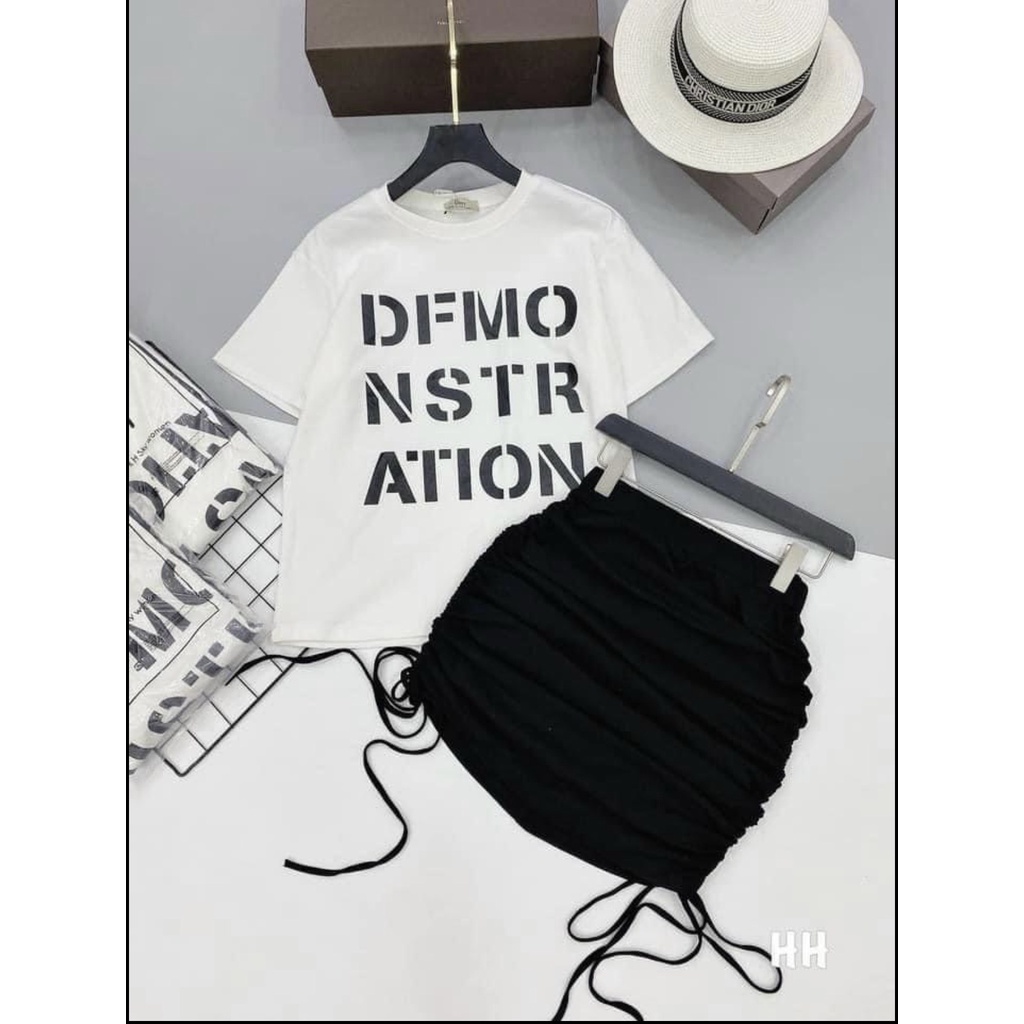 Set đồ nữ áo phông thụng mix chân váy rút dây - Hàng có sẵn - Xưởng may Lộc Vân - V11