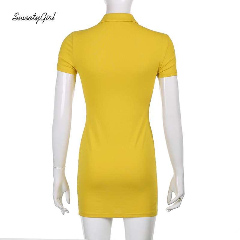 Đầm Ôm Tay Ngắn Cổ Polo Thêu Chữ Thời Trang Dành Cho Nữ