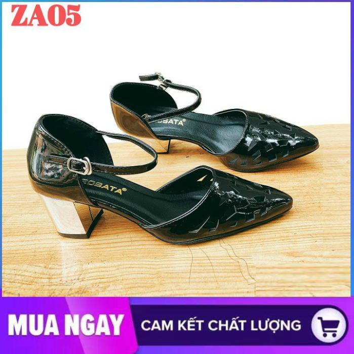 Giày sandal nữ cao gót đế cao 5cm hàng hiệu rosata màu đen za05 -h91