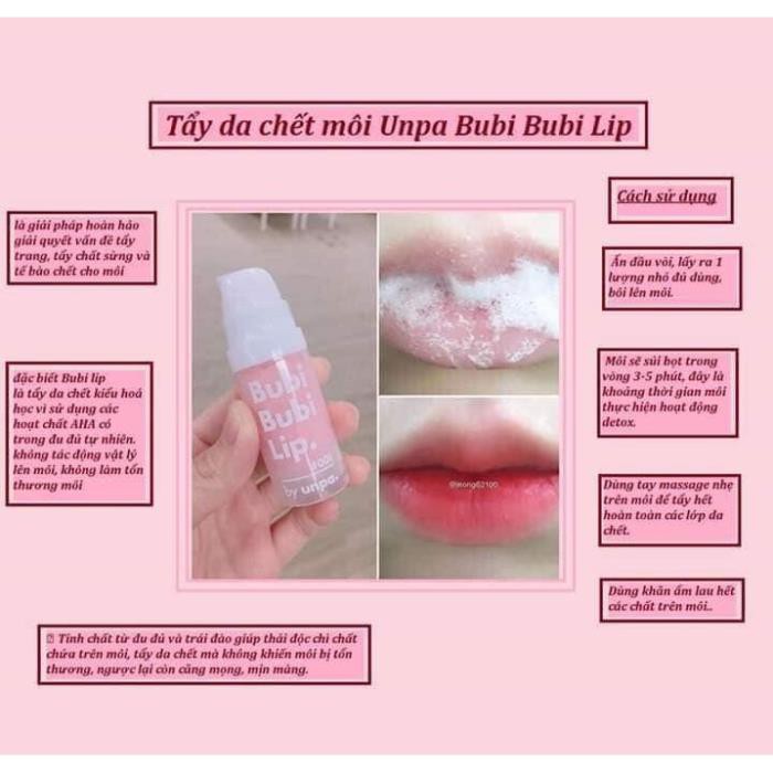 Hàng Hàn- Tẩy da chết môi sủi bọt Bubi Lip, Tẩy da chết môi sủi bọt Bubi Bubi Lip By Unpa 12ml