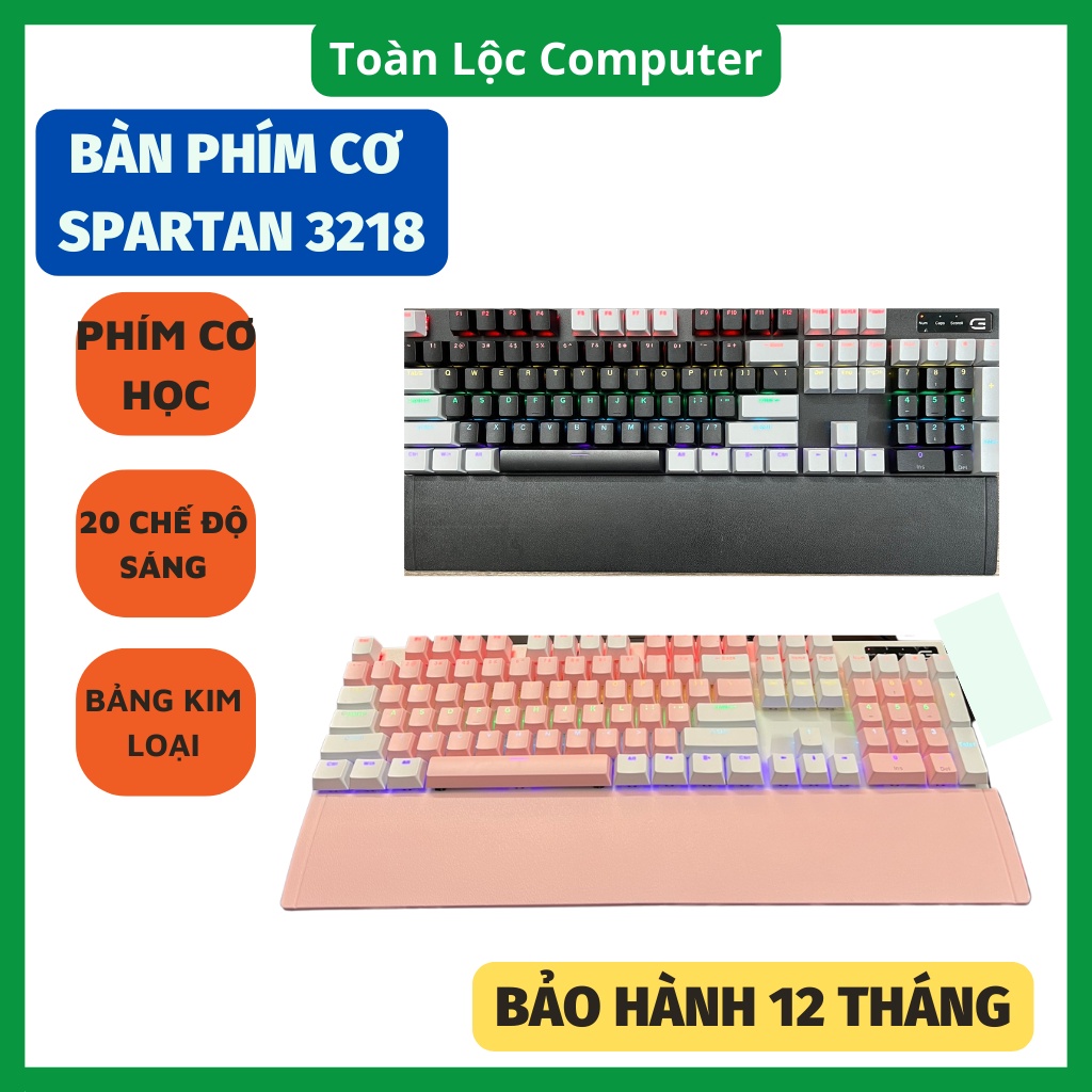 Bàn phím cơ gaming SPARTAN 3218 led rgb tích hợp 20 chế độ màu phím cơ học dây dài 1,5m mua tặng kèm lót chuột