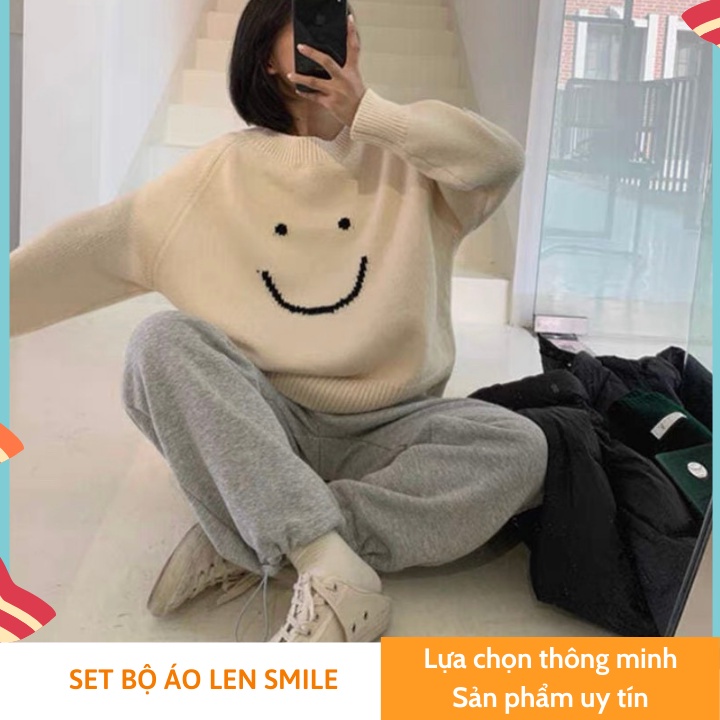 Set bộ áo len nữ SMILE cao cấp gồm áo và quần dài dầy dặn, FREESHIP, form rộng, phong cách Hàn Quốc, Ulzzang [CÓ SẴN] | BigBuy360 - bigbuy360.vn