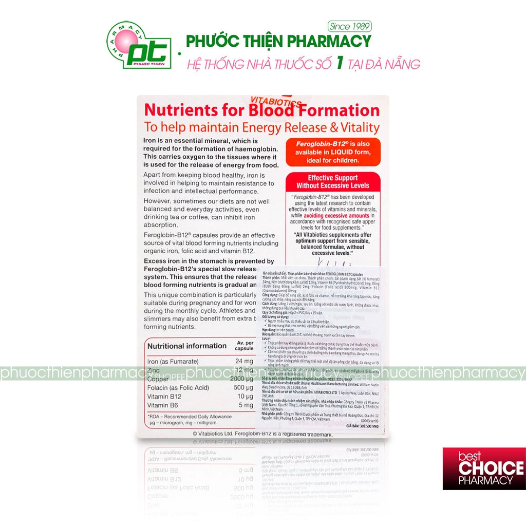 Viên uống bổ máu bổ sung sắt hữu cơ của Anh Quốc Vitabiotics Feroglobin Capsules 30 Viên