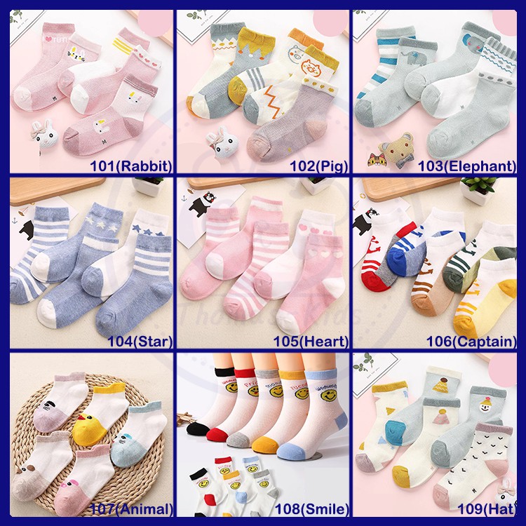 Set 5 Đôi Vớ Cotton Mềm Mại In Họa Tiết Thỏ / Voi Hoạt Hình Thời Trang Cho Bé Gái 1-12 Tuổi