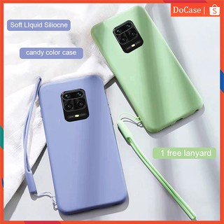 Ốp điện thoại silicone mềm màu kẹo có dây đeo cho Xiaomi Redmi Note 9s