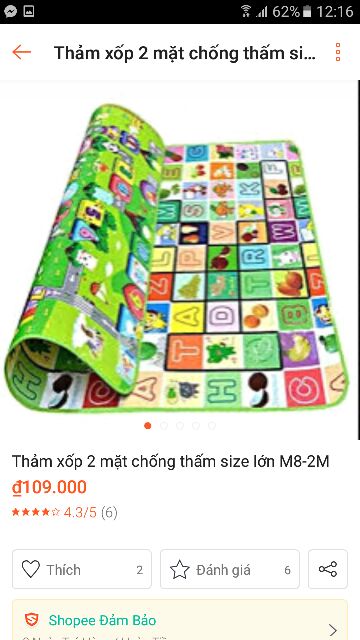 Thảm chơi 2 mặt maboshi M8-2M chống thấm chống trượt cho bé.