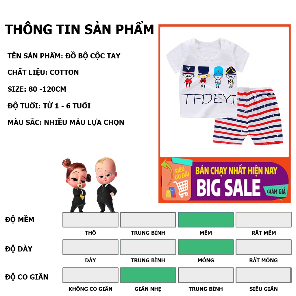Bộ cộc tay bé trai từ 6 tháng đến 3 tuổi, bộ đồ cho bé trai phong cách hàn quốc hàng xuất khẩu