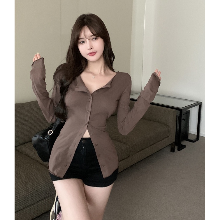 Porozi  Áo Dệt Kim Mỏng Tay Dài Kiểu Hàn Quốc Xinh Xắn Cho Nữ