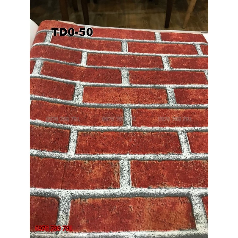 Giấy Dán Tường Giả Gạch Cho Cửa Hàng, Spa,Quán Ăn Đẹp, Rẻ, Lụa Không Keo, Khổ 10m x 53 cm