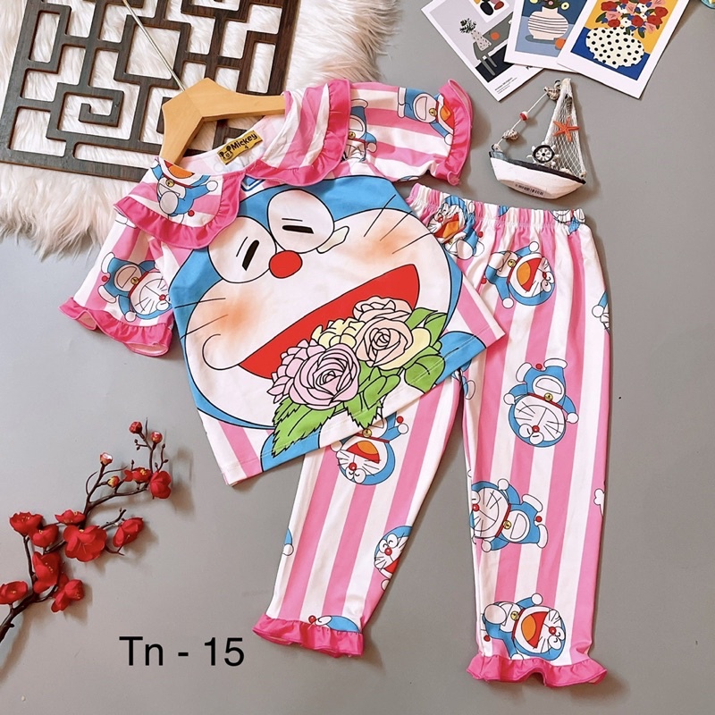 Đồ bộ pijama bé gái áo cộc quần dài thun lạnh 3D co giãn 4 chiều mềm mát mặc nhà mặc ngủ 22-42kg