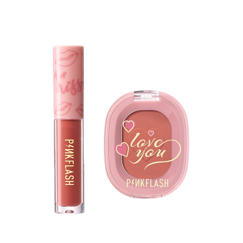 Set 2 mỹ phẩm trang điểm PINKFLASH son môi nước mềm mượt + phấn má