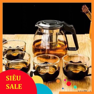 Bộ ấm pha trà thủy tinh chịu nhiệt có lưới lọc cao cấp