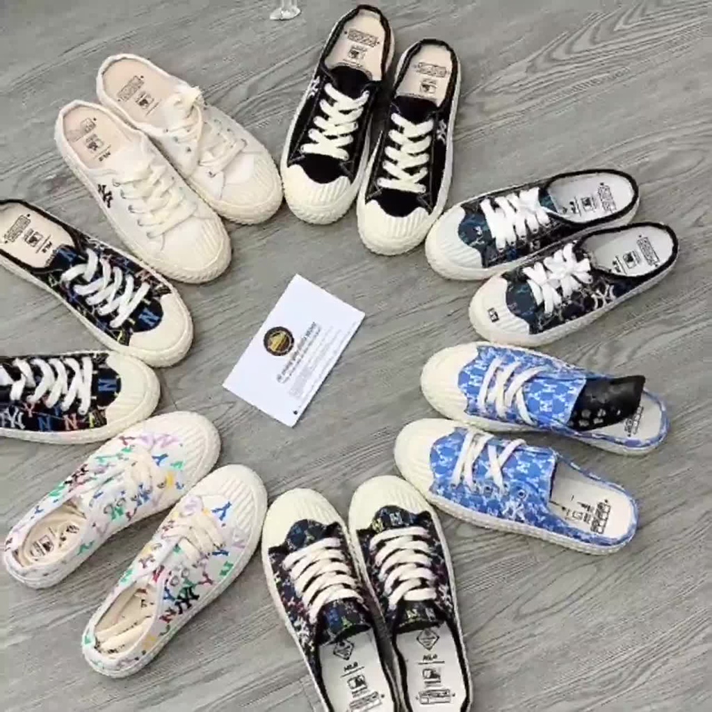 Giày sục NY đạp gót màu xanh dương họa tiết- Tổng kho giày phú thọ