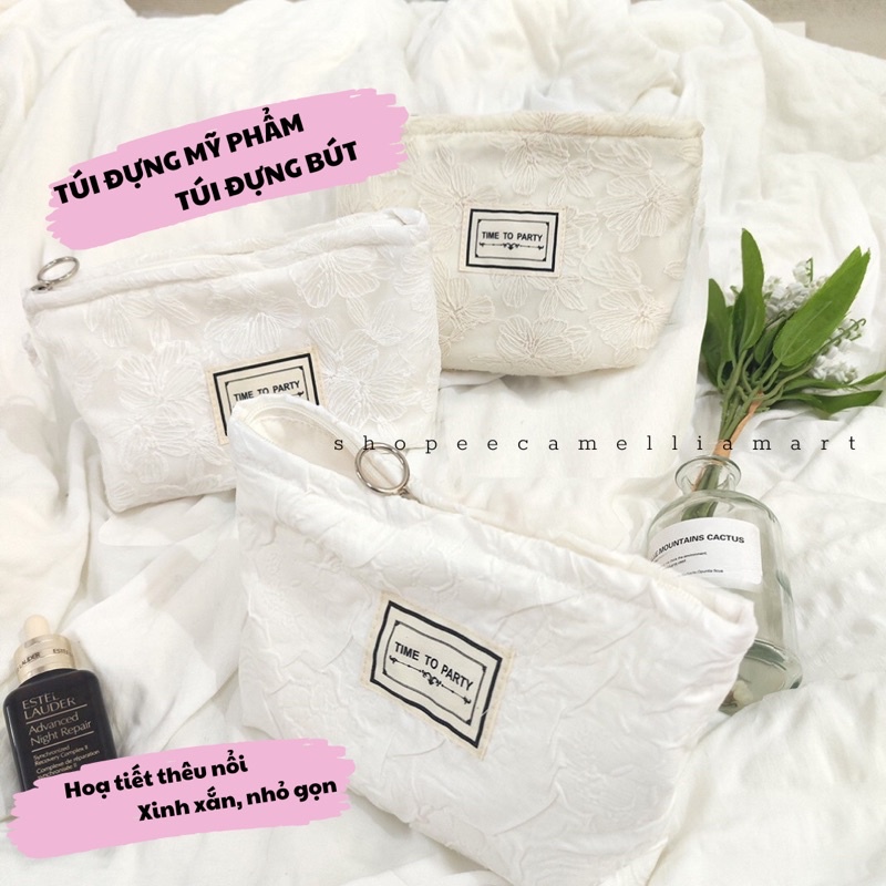 Túi Đựng Mỹ Phẩm/Bút Nhỏ Gọn Vải Jacquard Hoạ Tiết Thêu Nổi Xinh Xắn Thời Trang