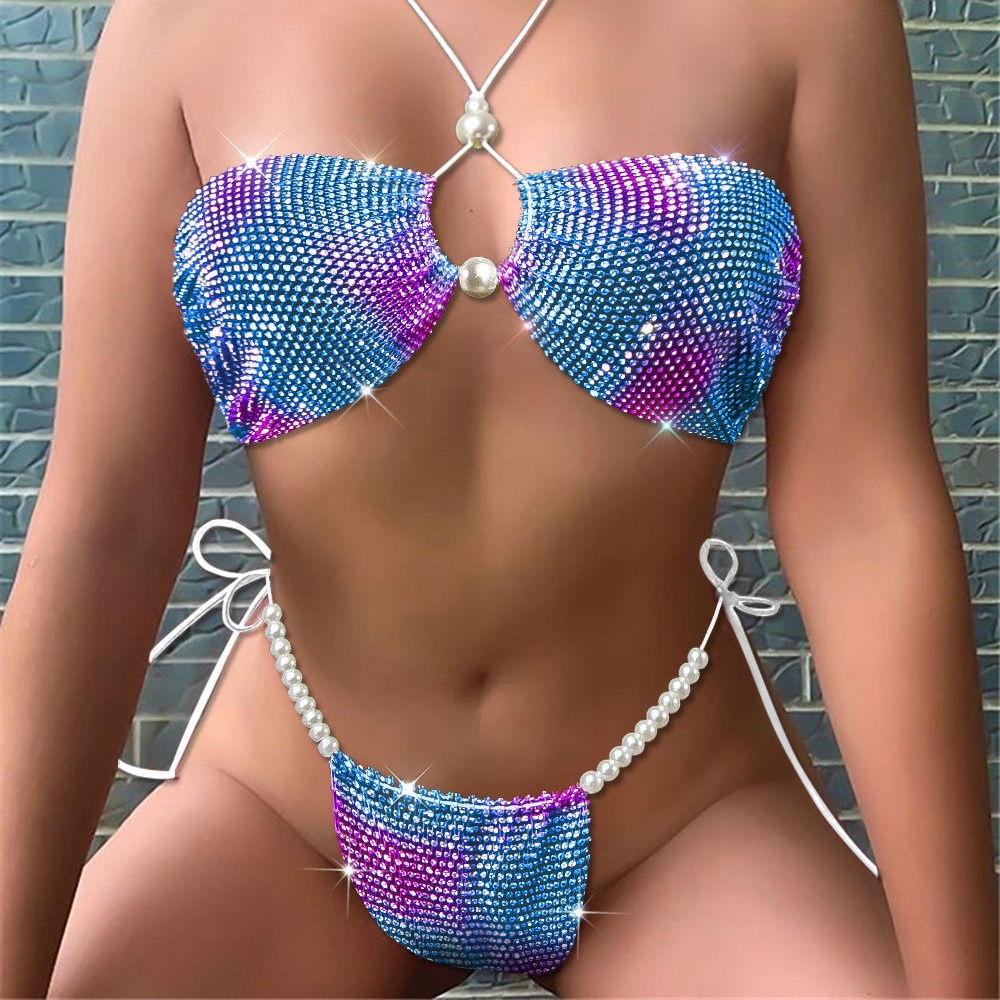 Bộ Bikini Lưng Thấp Đính Ngọc Trai Giả Xinh Xắn Cho Nữ
