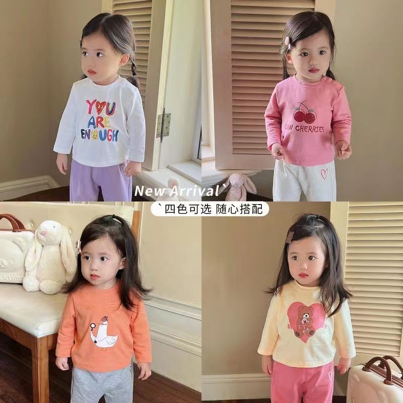 Áo Thun Tay Dài Chất Liệu Cotton In Họa Tiết Hoạt Hình Thời Trang Xuân Thu Cho Bé Gái