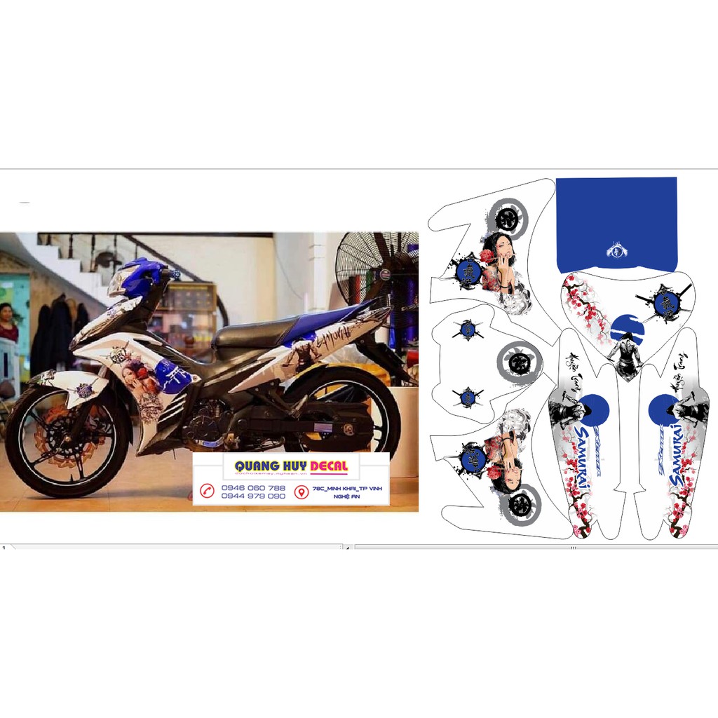 Tem trùm exciter 135 samurai xanh trắng, độ team decal xe ex dán đời 2011-2014