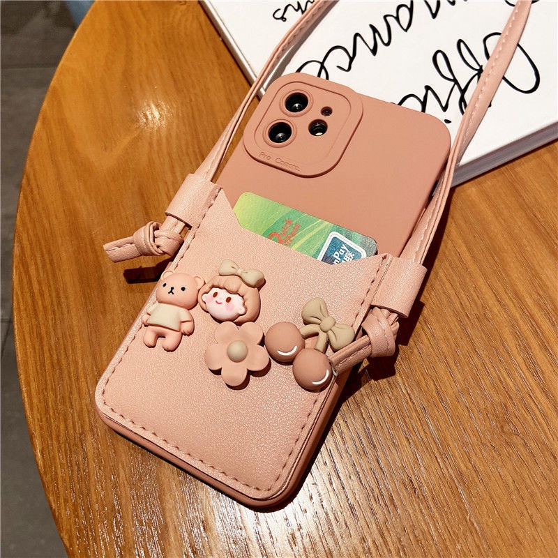 Ốp lưng iphone procamera kèm ví đeo gấu cherry kèm dây đeo chéo 7plus/8plus/x/xs/xsmax/11/12/13 pro/max/plus/promax