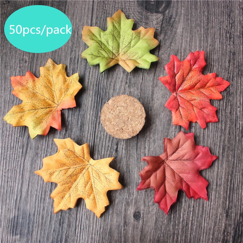 ♔P&amp;M♚50PCS Fashion Fall Silk Leaves Wedding Party Favor Autumn Maple Leaf Decor