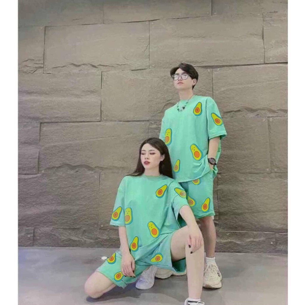 Set Bộ Thể Thao Loang Màu HOA QUẢ BƠ DÂU Unisex in Chữ A Tay Lỡ Form Rộng Nam Nữ Đều Mặc Được Ulzzang