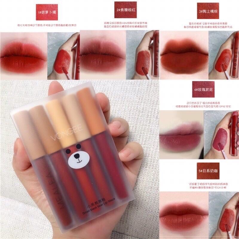 Sét 5 son Vongee GẤU hộp dẹt xinh xắn Y505 | BigBuy360 - bigbuy360.vn