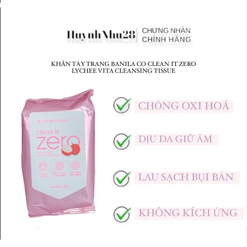 Túi khăn giấy tẩy trang Banila Co Clean It Zero Lychee Vita Cleansing Tissue 150g - 30 miếng