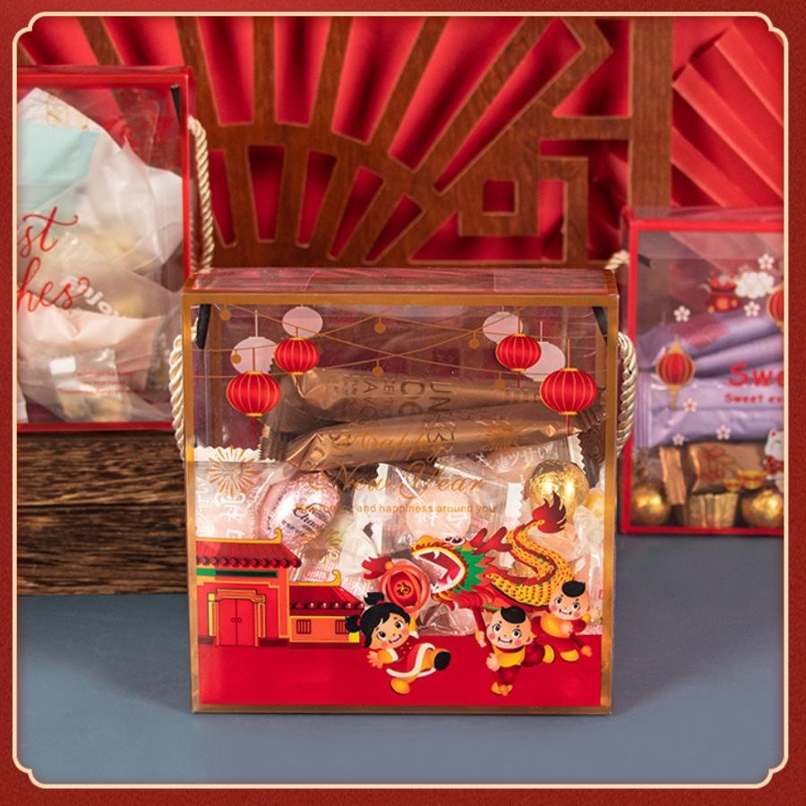Hộp quà Tết Trung Thu Đựng Bánh Quy Cookies MICA Trong Suốt Quà Tặng Có Dây Quai Phụ Kiện Trang Trí