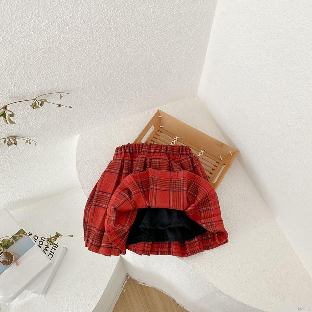 Áo sweater có mũ trùm đầu bóng lông/ Chân váy xếp ly eo thun họa tiết caro đỏ thời trang thu đông cho bé gái